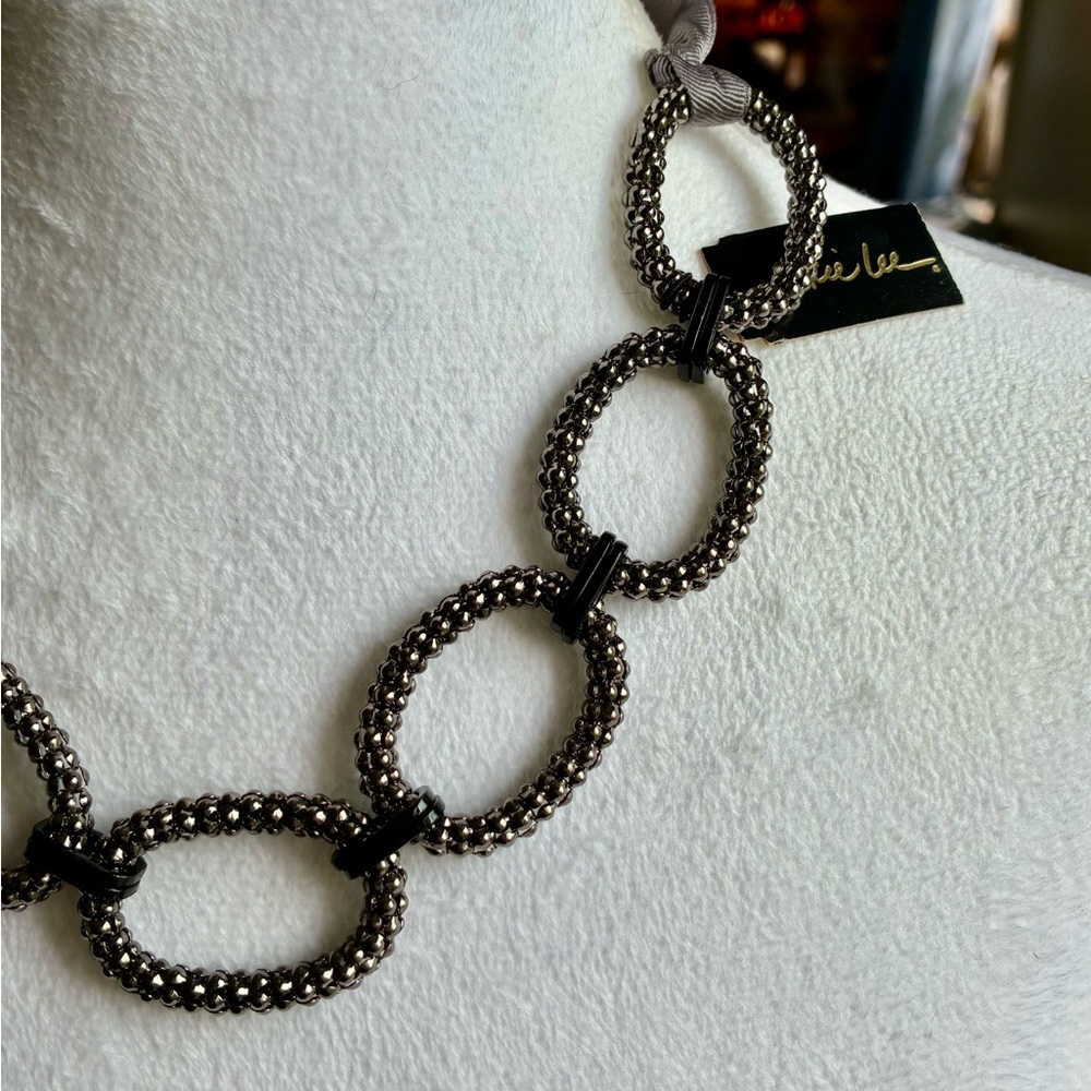 🐨 Cookie Lee Adjustable Gray Ribbon and Gray and Black Bead Statement Necklace - Picture 5 of 12